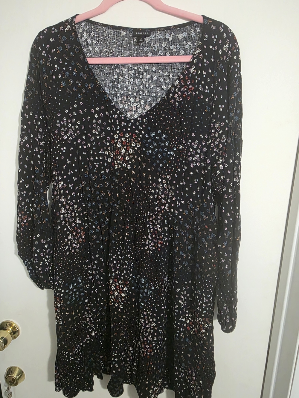 torrid Black Long-Sleeve Floral Tiered Dress